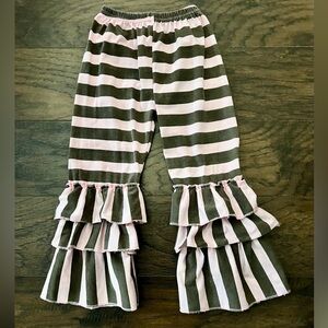 Striped Ruffle Leggings for Kids - Pink and Brown